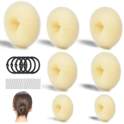 Image of Hair Donut Bun Maker,MORGLES Maker 7pcs Blonde Ring Style with 5pcs Elastic Bands, 20pcs Pins for Chignon Styles Ballet Dancers Kids Girls