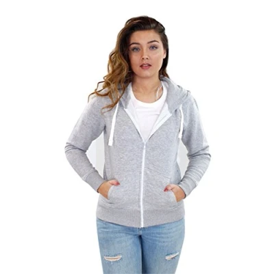 Image of True Face Ladies Hoodie Zip Up Plain Womens Sweatshirt Fleece Full Zipper Hooded Long Sleeve Zipped Top Grey Medium