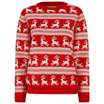Image of Tokyo Laundry Women&#039;s Leaping Reindeers Motif Novelty Christmas Jumper High Risk Red 14