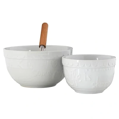 Image of Premier Housewares Fruit Bowls Mixing Bowl Ceramic Pasta For Baking Salad Set Of 2 White 10h x 16w 16d+12h 22w 22d