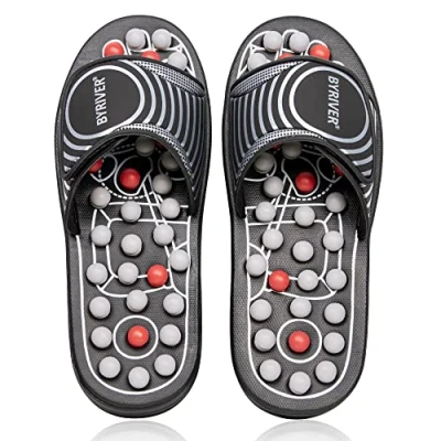 Image of BYRIVER Foot Massager for Plantar Fasciitis, Reflexology Slippers Sandals Flip Flops, Acupuncture Massage Tools Relaxation Gifts Mom Dad (02M)