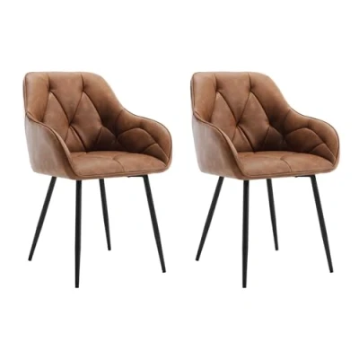 Image of WOLTU Set of 2 Dining Chairs Kitchen Upholstered Living Room with Backrest, Armrests, Metal Legs, Ergonomic for Lounge, Office, Dressing Table Chairs, Faux Leather, Brown
