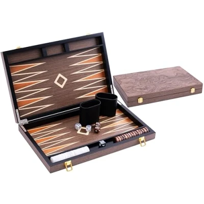 Image of Engelhart 250546 Deluxe backgammon 15 inch with varnished walnut burl veneer