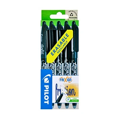 Image of Pilot Frixion Erasable Rollerball Pen Set Black, Pack of 5