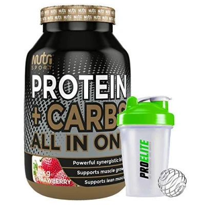Image of Nutrisport Protein + Complex Carbs All in One 1.4kg / 1400g Shaker (Strawberry)