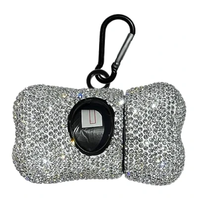 Image of Dog Poop Bag Holder Bling Crystal Waste Bags Dispenser for Pet Doggy with Metal Carabiner Clip (White)