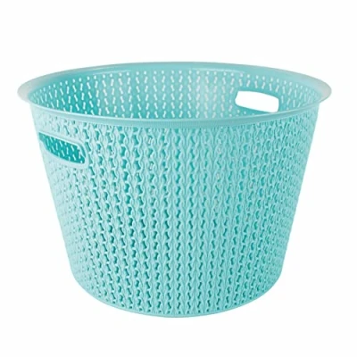 Image of 35L Plastic Laundry Basket Clothes Washing Bin Storage Hamper Round Knitted (Blue)