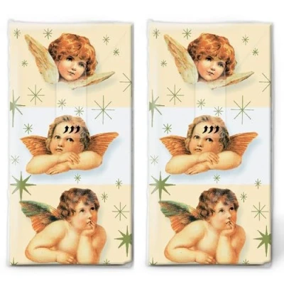 Image of 20 Individual Christmas Handkerchiefs Cute Angels 2 Packs of 10 Paper Printed Gift