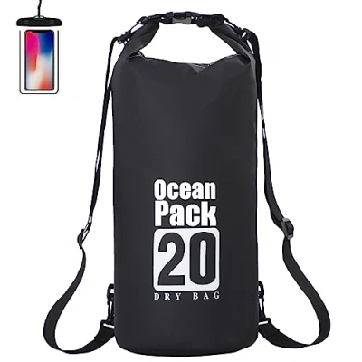Image of Yearnlife Waterproof Dry Bag 10L 20L Roll Top Bags with Phone Pouch and Adjustable Shoulder Strap for Boating/Kayaking/Fishing/Rafting/Camping/Swimming/Hiking Black