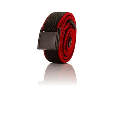 Image of Olata Fully Adjustable Unisex Elasticated Belt with Plastic Clip Buckle. Black/Red