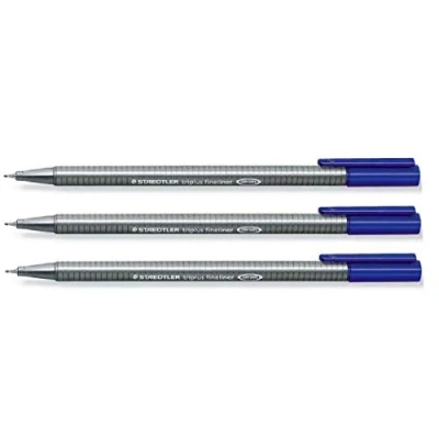 Image of Staedtler Blue 0.3mm Triplus Fineliner Fine Line Pens Superfine Dry Safe &amp; Washes Out of Most Textiles (Pack 3)