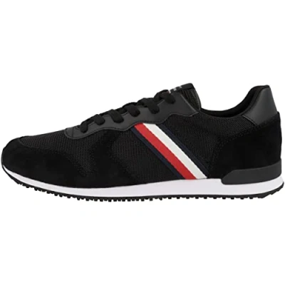 Image of Tommy Hilfiger Men Iconic Mix Runner Trainers Athletic, Black (Black), 40 EU