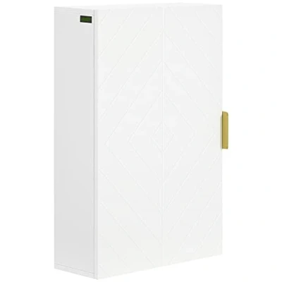 Image of kleankin Bathroom Wall Cabinet, Over Toilet Storage Cupboard with Adjustable Shelves for Hallway, Living Room, White