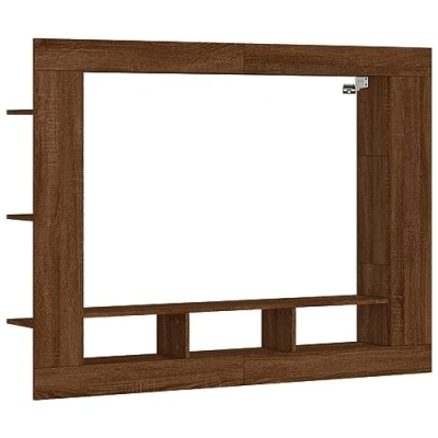 Image of vidaXL Brown Oak Engineered Wood TV Cabinet, Wall Mounted Media Console, Ample Storage Living Room Furniture, 152 x 22 113 cm.
