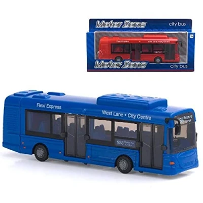 Image of MOTOR ZONE from Peterkin City bus Toy Vehicle 22cm Red / Blue White Diecast metal and plastic free wheeling 1:48 Scale Vehicles Ages 3+