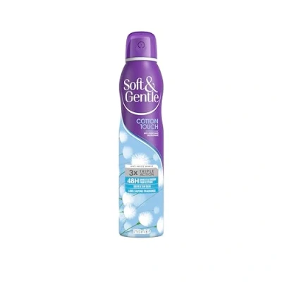 Image of SOFT &amp; Gentle Cotton Touch Anti Perspirant Deodorant Spray, 250 ml, 48h Sweat Odour Protection Aerosol, Alcohol Free on Skin, Floral Scent, Long Lasting Fragrance, No White Marks