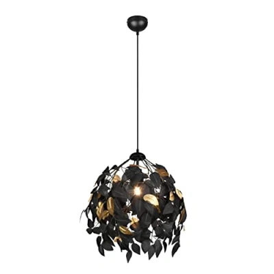 Image of Reality Leuchten Leavy R10461932 Pendant Light Metal Black Plastic Shade Black/Gold Coloured Excl. 1x E27