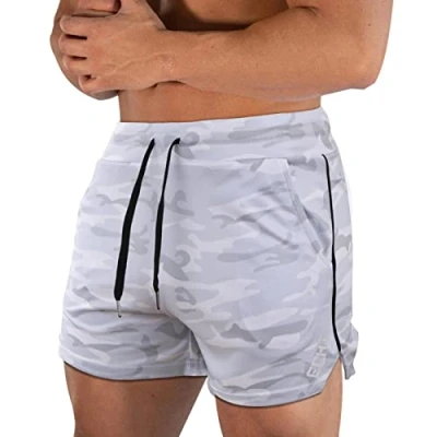 Image of Superora Mens Running Gym Sport Shorts Breathable Outdoor Workout Training with Pockets White Camo