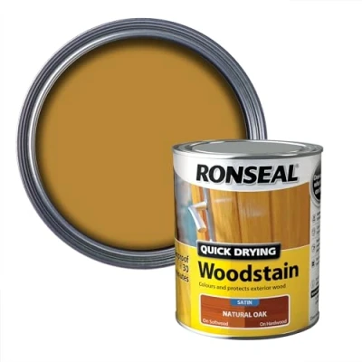 Image of Ronseal QDWSNO750 750 ml Satin Finish Quick Dry Woodstain Natural Oak