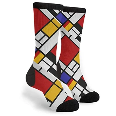 Image of 934 Novelty Work Socks Mondrian Style Athletic Sustainable Trainer Unisex For Everyday Baseball Football 40Cm