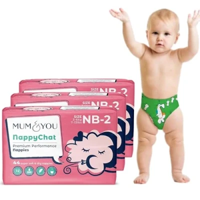 Image of Mum &amp; You Premium Eco Friendly Baby Nappies for Newborn, 132 Count (3 Packs of 44), 3kg 6kg Dermatologically Tested with 12 Hr Leak Protection Wetness Indicator Rash Free PEFC Certified