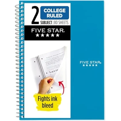 Image of Five Star Spiral Notebook, 2 Subject, College Ruled, 9 1/2&quot; x 6&quot; 80 Sheets, Tidewater Blue (840029CG1 ECM)