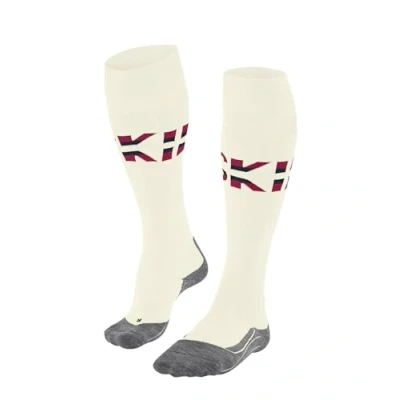 Image of FALKE Women&#039;s SK4 Advanced W KH Wool Functional Yarn Warm Thin 1 Pair Skiing Socks, White (Off 2040) stripes, 2.5 3.5