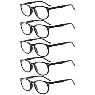 Image of Eyekepper 5 Pack Spring Hinges 80&#039;s Classic Reading Glasses Black +1.50