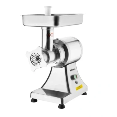 Image of Buffalo 735W Heavy Duty Meat Mincer Size 22, Silver, Aluminium &amp; Stainless Steel, Output: up to 250 kg/hour Includes 6 8 mm Perforated Plates, Feeder Pan, Pusher Sausage Tube CH134