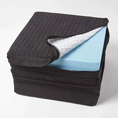 Image of HOMESCAPES Soft Quilted Cushion Cover for 3 Seater Orthopaedic Sofa Armchair Booster Cushion, 100% Polyester Washable Rectangle with Zip, 150 x 50 10cm Black