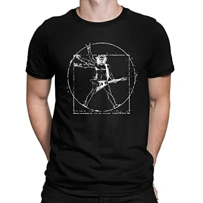Image of Da Vinci Vitruvian Man Guitar Rockstar Funny Mens T Shirt Black (2XL)