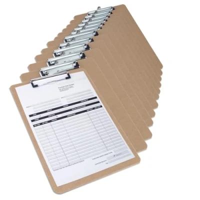Image of Rapesco 1608 Business Pack: 12 Standard Hardboard Clipboards, A5, Brown