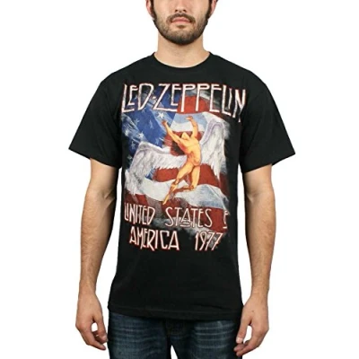Image of Paradiso Clothing LED Zeppelin Stars N Stripes USA Print Tshirt, Size: Medium, Black