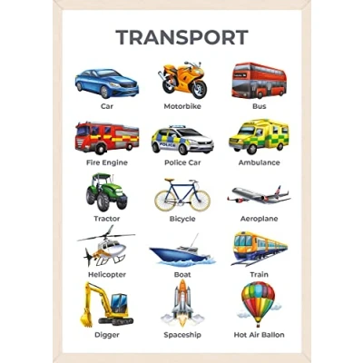 Image of Wonder Tots Transport Poster Educational Learning for Children, Kids, Toddlers, Preschool Wall Chart, Nursery Classroom Decoration (A3 Laminated)