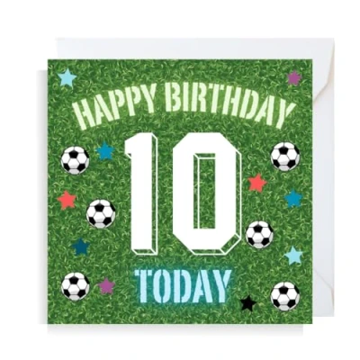Image of Second Ave Football 10th Birthday Age 10 Square Children&#039;s Kids Greeting Card for Boy or Girl