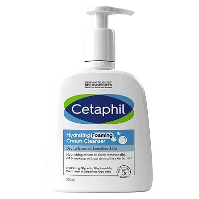 Image of Cetaphil Hydrating Foaming Cream Cleanser and Makeup Remover, 236ml, Face Wash with Niacinamide for Normal, Dry or Sensitive Skin, Vegan Friendly