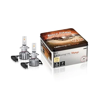 Image of OSRAM LEDriving HL VINTAGE, ≜ H7/H18, LED High/Low Beam Lamps, Off road only, non ECE, +260% more brightness, 2700K, metal box (2 lamps)