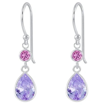 Image of The Goldmine Dainty 925 Sterling Silver Drop Hook Earrings with Rose and Light Purple Cubic Zirconia June Birthstone FREE Presentation Box UK delivery Jeweller