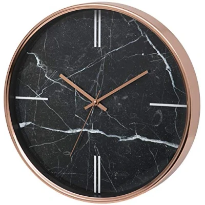 Image of Unity Wall Clock, Bolton Marble Effect, Silent Sweep, Modern, Black, 38cm / 15 inch