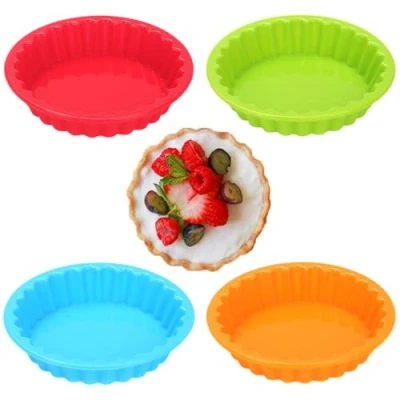 Image of YUEYIXII 4 PCS Tart Tins Silicone Pie Molds Non Stick Pans Reusable Quiche Dishes Cake Round Mould for Baking Pies Quiches Muffin Cakes Cheesecakes