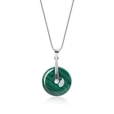 Image of COAI 925 Sterling Silver Necklace Donut Malachite Crystal for Women
