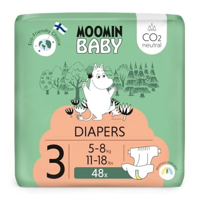 Image of Muumi Baby Eco Nappies Size 3, 5 8 kg (11 17 lbs), 48 Sensitive Premium Diapers CO2 Neutral Soft and Skin Friendly, No Unnecessary Chemicals