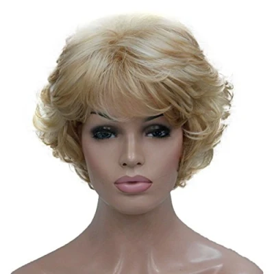 Image of Lydell Women&#039;s Short Wavy Curly Wig Synthetic Hair Full 6 inches (24H613 Blonde Highlights)