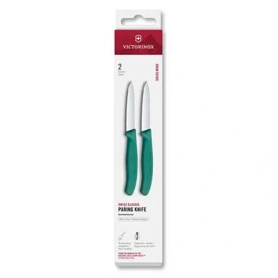 Image of Victorinox Swiss Classic Green 8cm Straight 2 Piece Pointed Tip Paring Knife Box Set