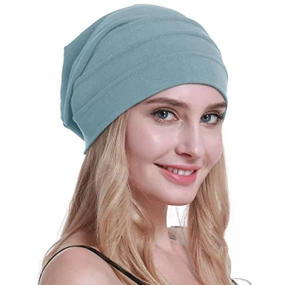Image of osvyo Cotton Chemo Hats Soft Caps Cancer Headwear for Women Hair Loss Sealed Packaging, Light Blue Grey, One Size Fits All