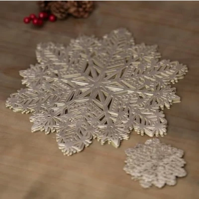 Image of Marco Paul Christmas Decorations set of 6 Gold Snowflake Coasters and Placemats Set, Home Decor Table Mats, Reusable Kitchenware for Cups Plates, Perfect Kitchen