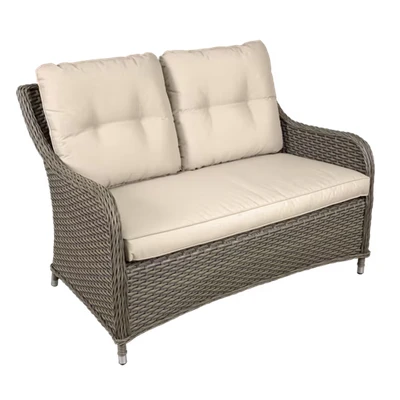 Image of Dellonda Chester Rattan Wicker Outdoor Lounge 2 Seater Sofa with Cushion, Brown DG70
