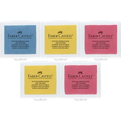 Image of Faber Castell Art Eraser Modelling Erasers (Random Color in Yellow, Red or Blue Pack of 5)
