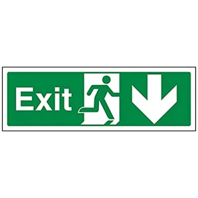 Image of V Safety Exit Arrow Down Sign 300mm x 100mm 1mm Rigid Plastic