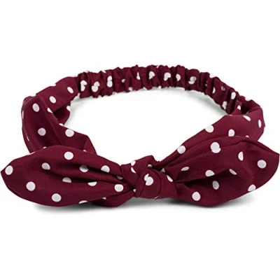 Image of styleBREAKER women hairband with polka dots pattern, flexible bow and elastic, hairband, headband, pin up, rockabilly 04026036, Colour:Claret Red